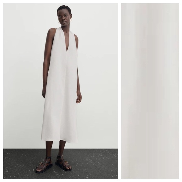 Massimo Dutti Dresses & Skirts - NWT. Massimo Dutti White Midi Dress with Criss-Cross Detail at the Back. Size S.